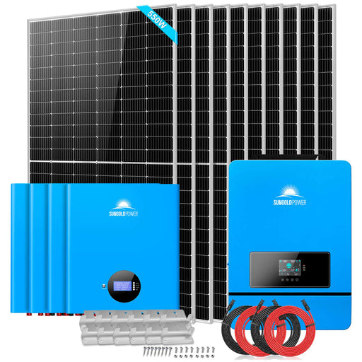 SunGoldPower Off-Grid Solar Kit 10 X 550W Solar Panels 4 X 5.12KWH Power Wall Lithium Batteries 10KW Solar Inverter 48VDC 120V/240V SGM-10K20 - Watt Warehouse