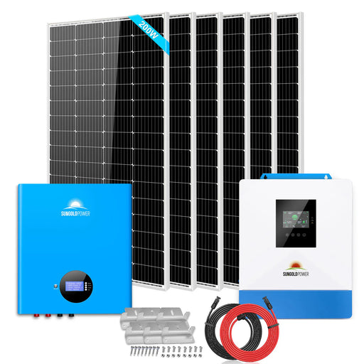 SunGoldPower Off-Grid Solar Kit 5000W 48VDC 120V 5.12KWH PowerWall Battery 6 X 200 Watts Solar Panels SGM- 5K5E - Watt Warehouse