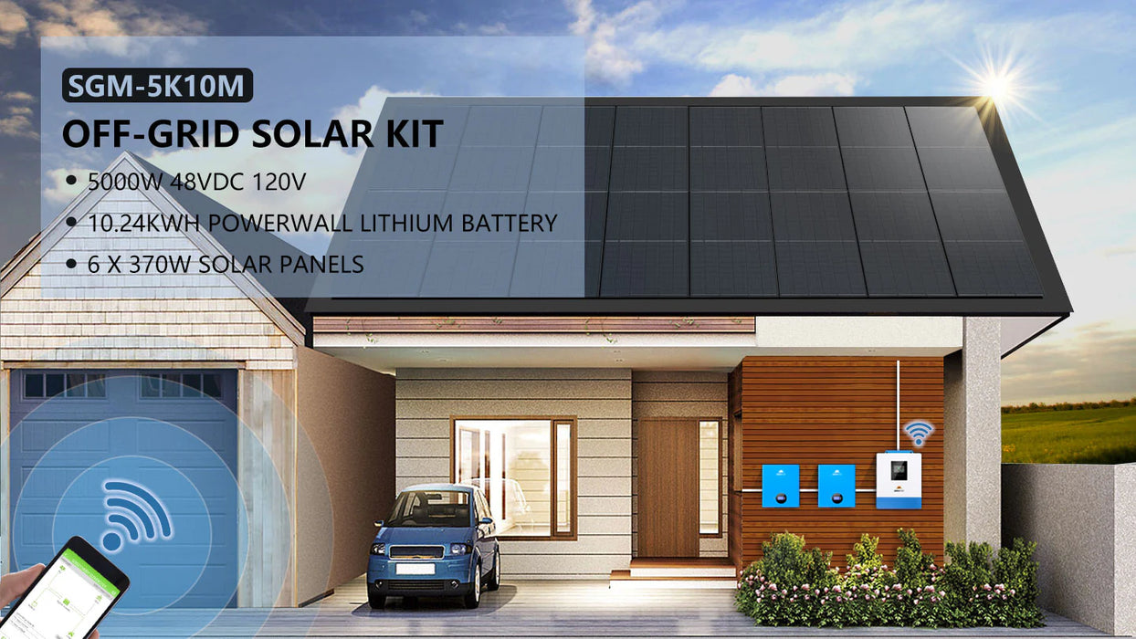 SunGoldPower Off-Grid Solar Kit 5000W 48VDC 120V 10.24KWH PowerWall Lithium Battery 6 X 370 Watts Solar Panels SGM-5K10M - Watt Warehouse