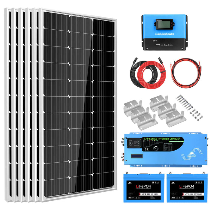 SunGoldPower Off-Grid Solar Kit 3000W Inverter 12VDC 120V Output (2x 200AH LifePO4 Battery) 600 watt Solar Back Up SGK-PRO3 - Watt Warehouse