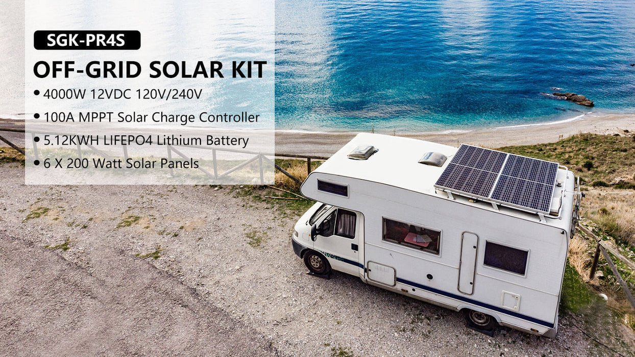 SunGoldPower Off-Grid Solar Kit 4000W Inverter 12VDC 120V/240V LiFePO4 Battery 1200 Watt Solar Back Up SGK-PR4S - Watt Warehouse