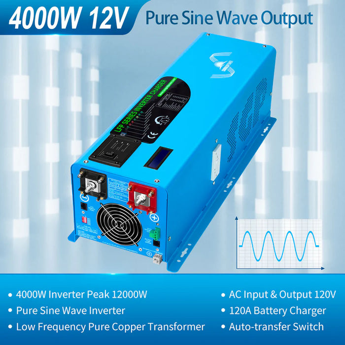 SunGoldPower Off-Grid Solar Kit 4000W Inverter 12VDC 120V/240V LiFePO4 Battery 1200 Watt Solar Back Up SGK-PR4S - Watt Warehouse