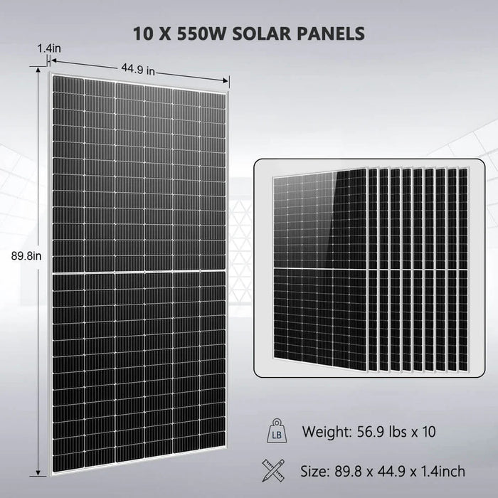 SunGoldPower Off-Grid Solar Kit 10 X 550W Solar Panels 4 X 5.12KWH Power Wall Lithium Batteries 10KW Solar Inverter 48VDC 120V/240V SGM-10K20 - Watt Warehouse