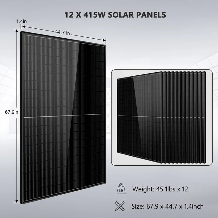 SunGoldPower Off-Grid Solar Kit 12000W 48VDC 120V/240V LifePo4 20.48KWH Lithium Battery 12 X 415 Watts Solar Panels SGR- 12K20E - Watt Warehouse