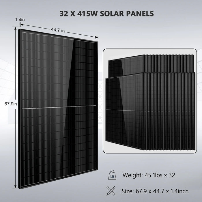 SunGoldPower Off-Grid Solar Kit 16KW 48VDC 120V/240V LIFEPO4 25.6KWH Lithium Battery 32 X 415W Solar Panels SGR-16K25E - Watt Warehouse