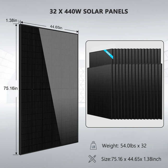 SunGoldPower Off-Grid Solar Kit 20KW 48VDC 120V/240V LIFEPO4 30.72KWH Lithium Battery 32 X 440W Solar Panels SGR-20K30E - Watt Warehouse