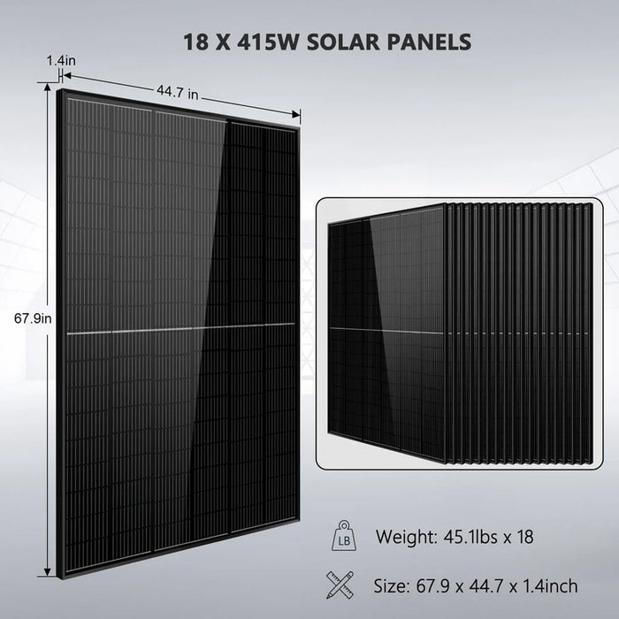 SunGoldPower Off-Grid Solar Kit 18000W 48VDC 120V/240V LifePo4 20.48KWH Lithium Battery 18 X 415 Watts Solar Panels SGR- 18K20E - Watt Warehouse