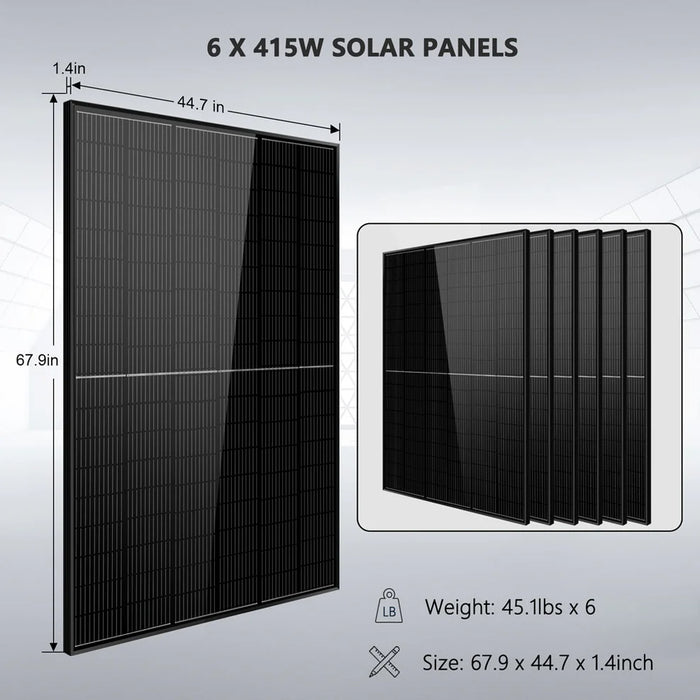 SunGoldPower Off-Grid Solar Kit 5000W 48VDC 120V LifePo4 10.24KWH Lithium Battery 6 X 415 Watts Solar Panels SGR-5KE - Watt Warehouse