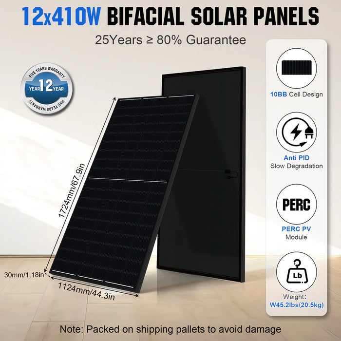 Eco-Worthy Home Off-Grid Solar Power System: 10KW 120V/240V Output+ 13.34kWh Lithium Battery (4*280Ah)+ 4920W Solar Panel (12*410W)  L02M410-SRNK10KUSL1120-12 - Watt Warehouse