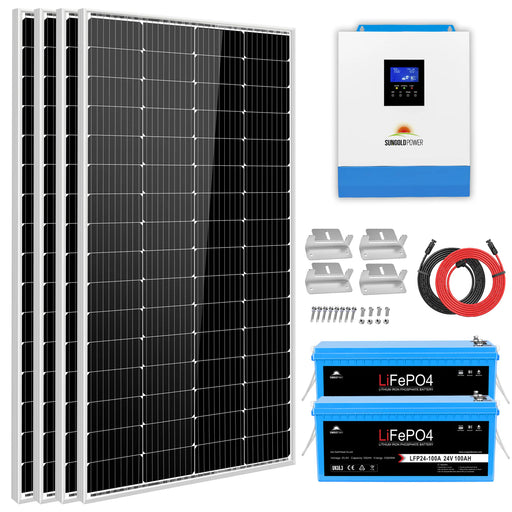 SunGoldPower Solar Kit 3000W 24V Inverter 120V output Lithium Battery 800 Watt Solar Panel SGKT- 3PRO - Watt Warehouse