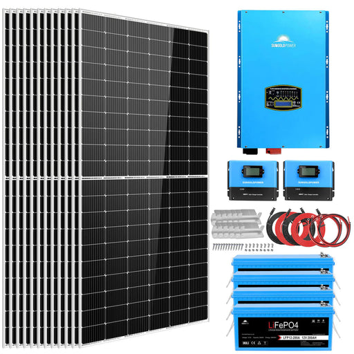 SunGoldPower Off-Grid Solar Kit 12000W 48V 120V/240V output 10.24KWH Lithium Battery 5400 Watt Solar Panel SGK-12MAX - Watt Warehouse