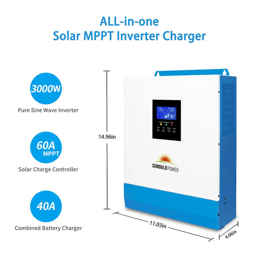 SunGoldPower Solar Kit 3000W 24V Inverter 120V output Lithium Battery 800 Watt Solar Panel SGKT- 3PRO - Watt Warehouse