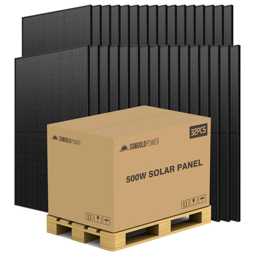 SunGoldPower 500W Mono Black Perc Solar Panel Full Pallet (32 PANELS) - Watt Warehouse